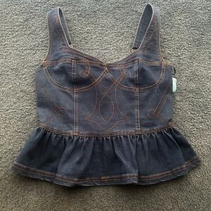 Women’s Denim peplum top - Dark Blue with Contrast Stitching